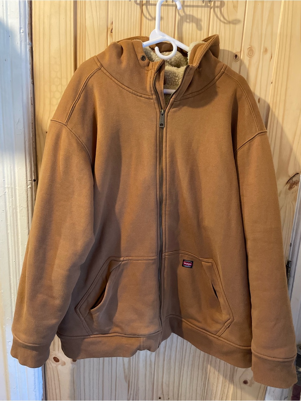 Wrangler Tan Hooded Sherpa-Lined Zip Jacket